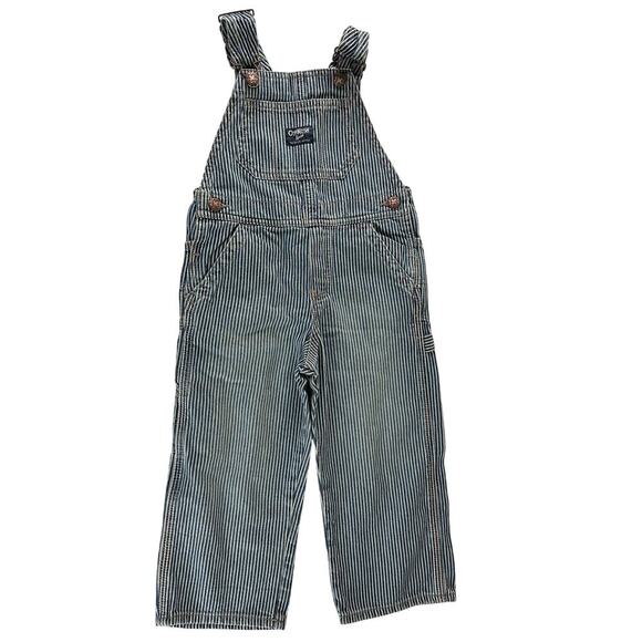 OshKosh B’gosh Toddler Railroad Stripe Overalls Size 3 Vintage Blue Denim - Picture 2 of 12
